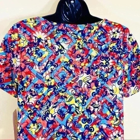 NWT LuLaRoe DISNEY Mickey Mouse Rainbow Scoop Neck Short Sleeve Fit Flare Top S - Picture 11 of 12